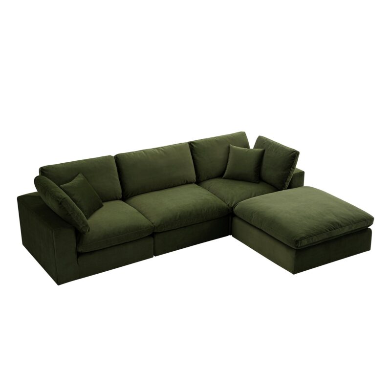 Lutyens Moss Green Velvet Modular Sofa, 3-Piece Chaise - Image 4