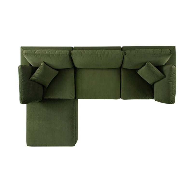 Lutyens Moss Green Velvet Modular Sofa, 3-Piece Chaise - Image 5