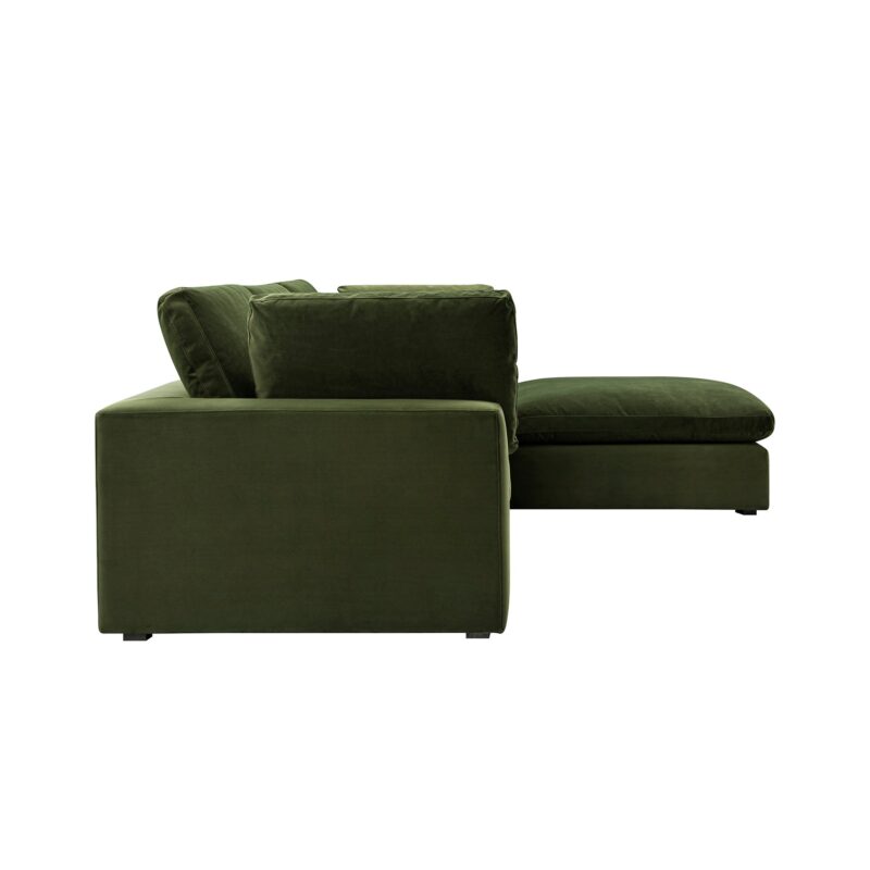 Lutyens Moss Green Velvet Modular Sofa, 3-Piece Chaise - Image 6