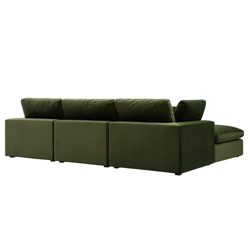 Lutyens Moss Green Velvet Modular Sofa, 3-Piece Chaise - Image 7