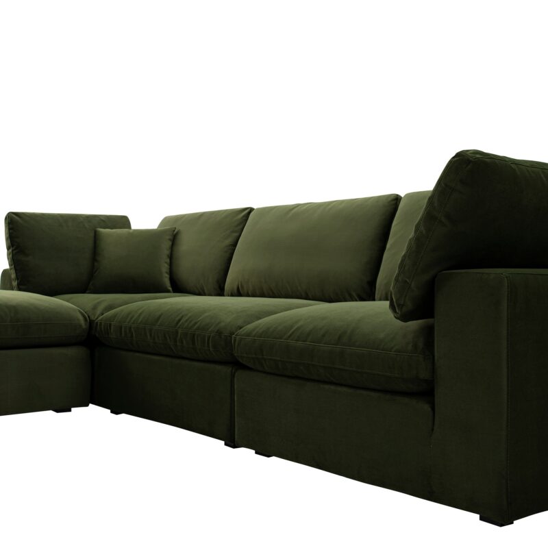 Lutyens Moss Green Velvet Modular Sofa, 3-Piece Chaise - Image 8