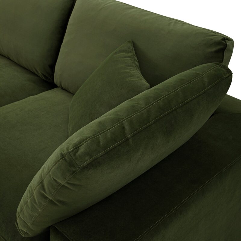 Lutyens Moss Green Velvet Modular Sofa, 3-Piece Chaise - Image 9