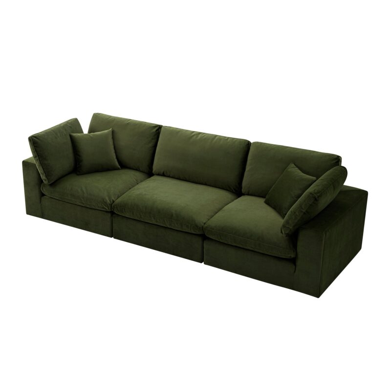 Lutyens Moss Green Velvet Modular Sofa, 3-Piece - Image 4