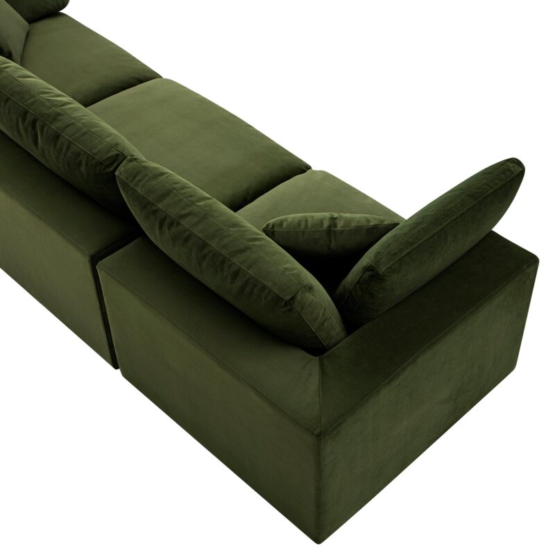 Lutyens Moss Green Velvet Modular Sofa, 3-Piece - Image 9