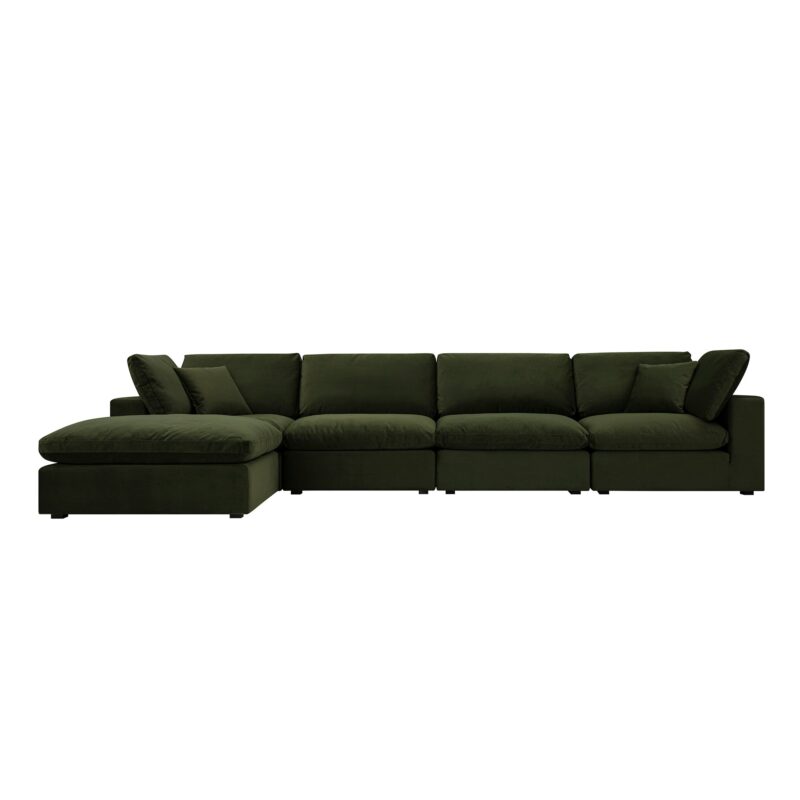 Lutyens Moss Green Velvet Modular Sofa, 4-Piece Chaise - Image 2