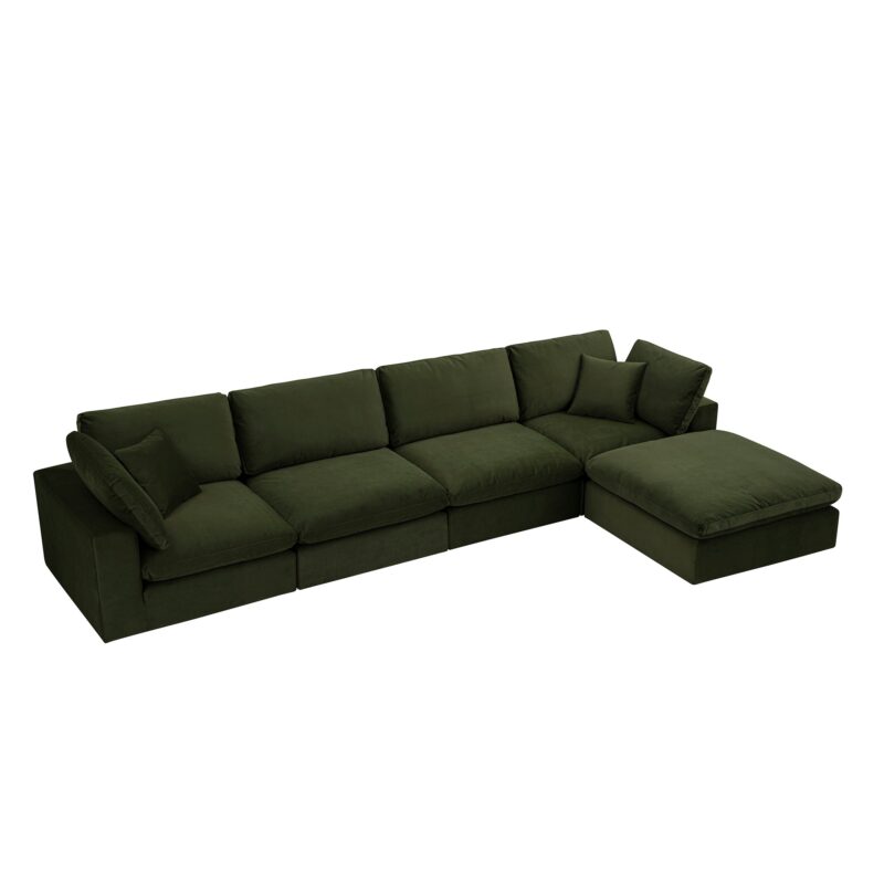 Lutyens Moss Green Velvet Modular Sofa, 4-Piece Chaise - Image 4