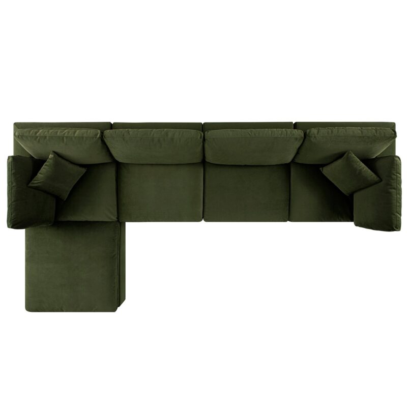 Lutyens Moss Green Velvet Modular Sofa, 4-Piece Chaise - Image 5