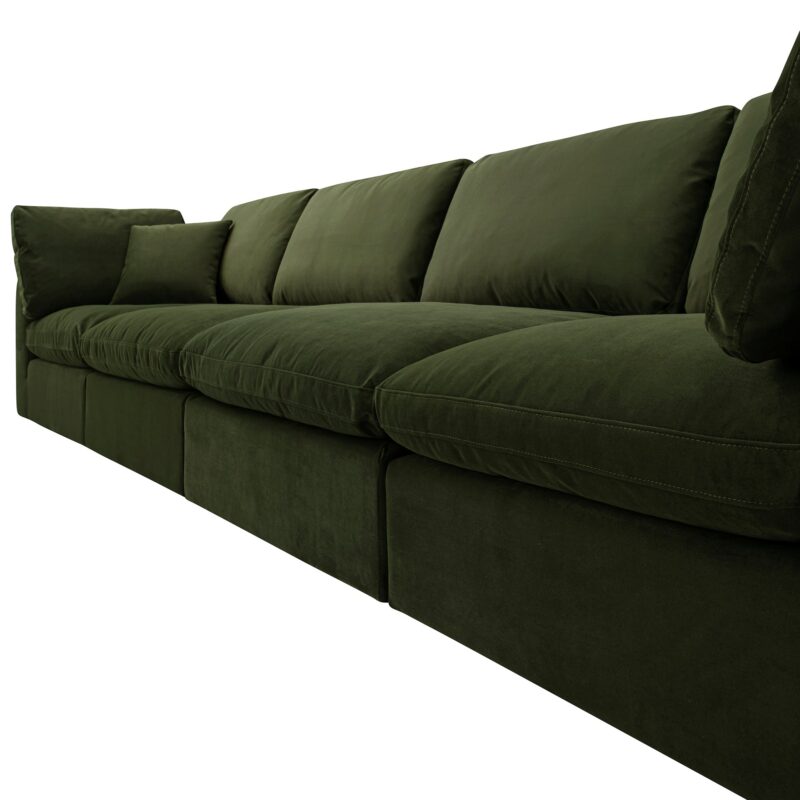 Lutyens Moss Green Velvet Modular Sofa, 4-Piece - Image 7