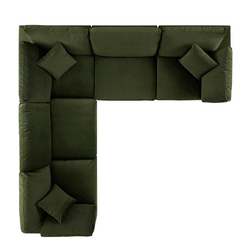 Lutyens Moss Green Velvet Modular Sofa, 5-Piece Corner Set - Image 2