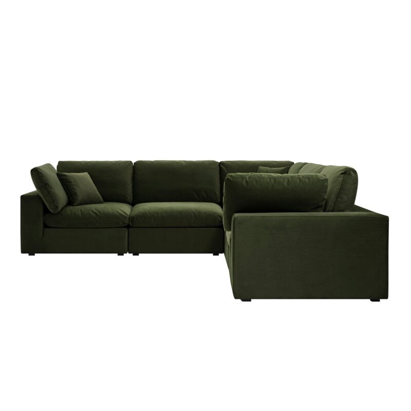 Lutyens Moss Green Velvet Modular Sofa, 5-Piece Corner Set - Image 4
