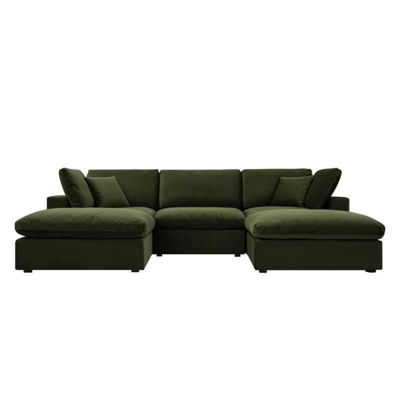 Lutyens Moss Green Velvet Modular Sofa, 5-Piece U-Shape Set - Image 2