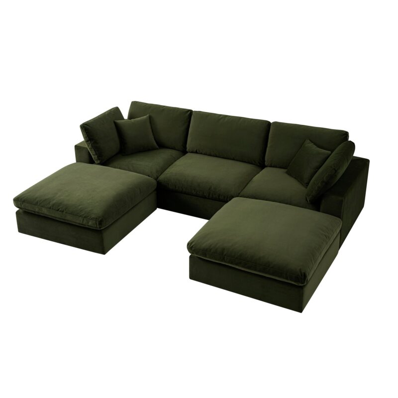 Lutyens Moss Green Velvet Modular Sofa, 5-Piece U-Shape Set - Image 4