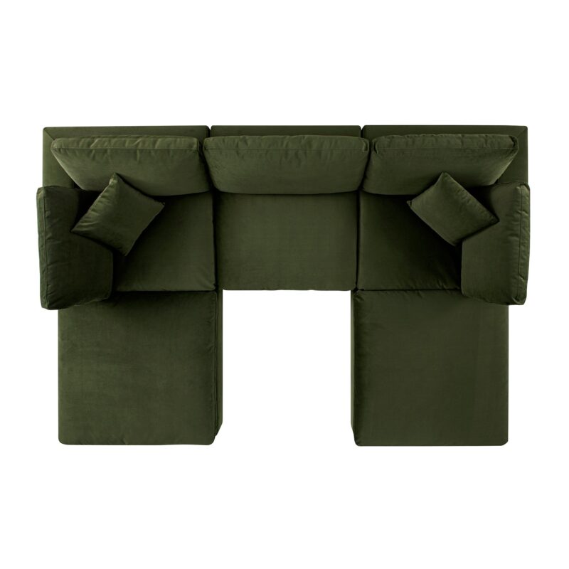 Lutyens Moss Green Velvet Modular Sofa, 5-Piece U-Shape Set - Image 5