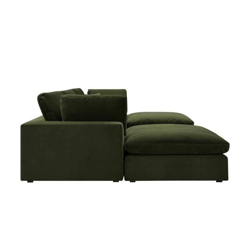 Lutyens Moss Green Velvet Modular Sofa, 5-Piece U-Shape Set - Image 6