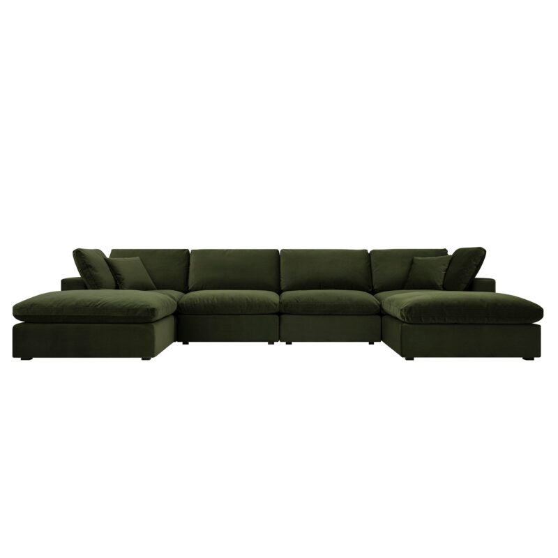 Lutyens Moss Green Velvet Modular Sofa, 6-Piece U-Shape Set - Image 2