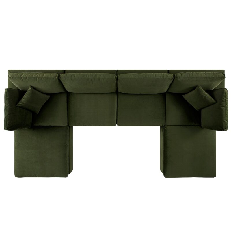 Lutyens Moss Green Velvet Modular Sofa, 6-Piece U-Shape Set - Image 6