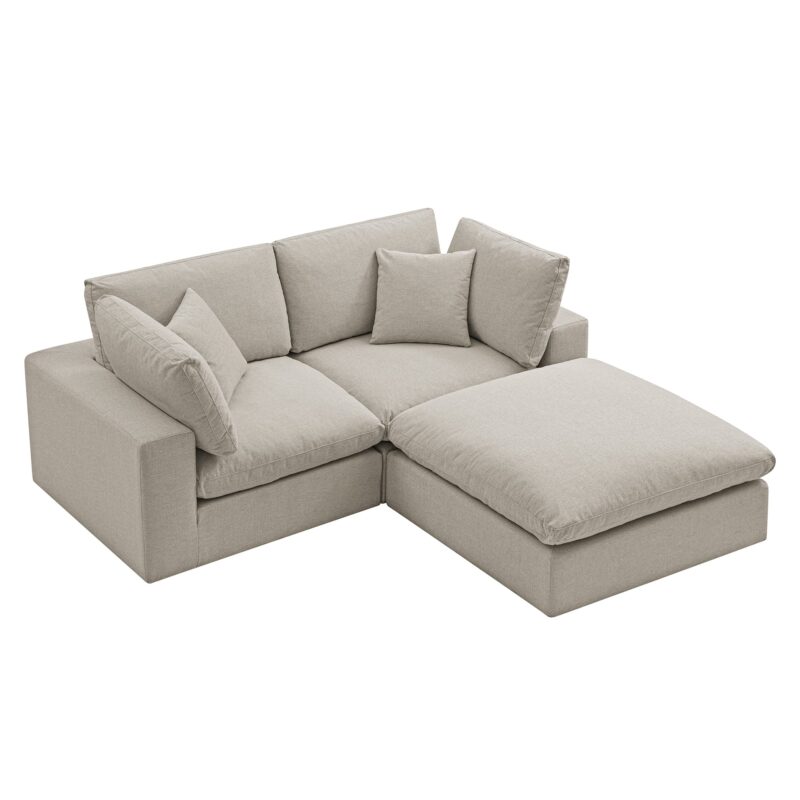 Lutyens Oatmeal Weave Fabric Modular Sofa, 2-Piece Chaise - Image 4