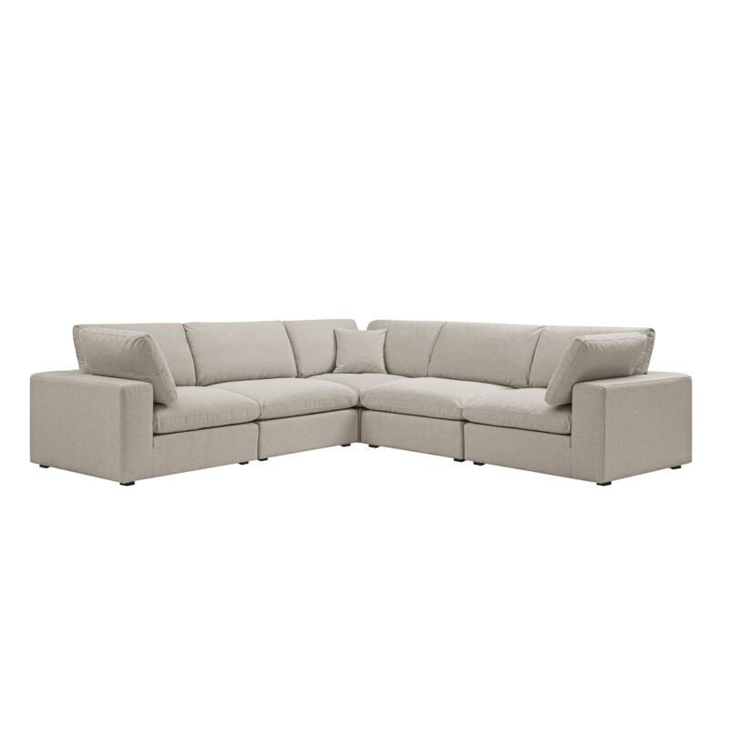 Lutyens Oatmeal Weave Fabric Blend Modular Sofa, 5-Piece Corner Set - Image 6