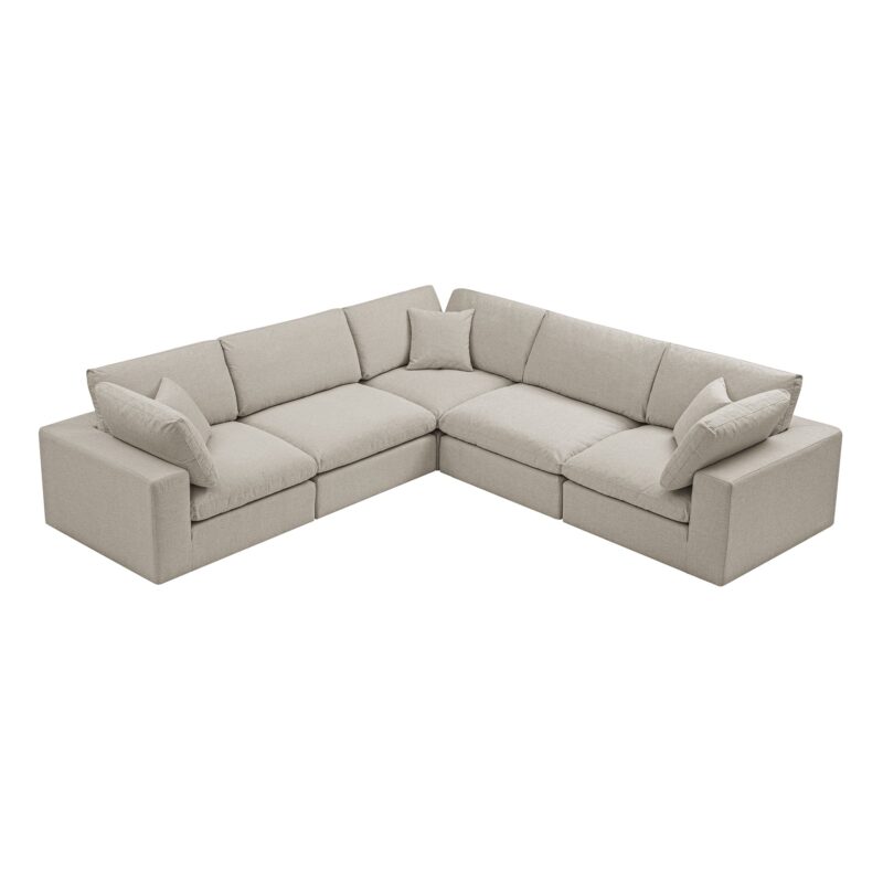 Lutyens Oatmeal Weave Fabric Blend Modular Sofa, 5-Piece Corner Set - Image 7