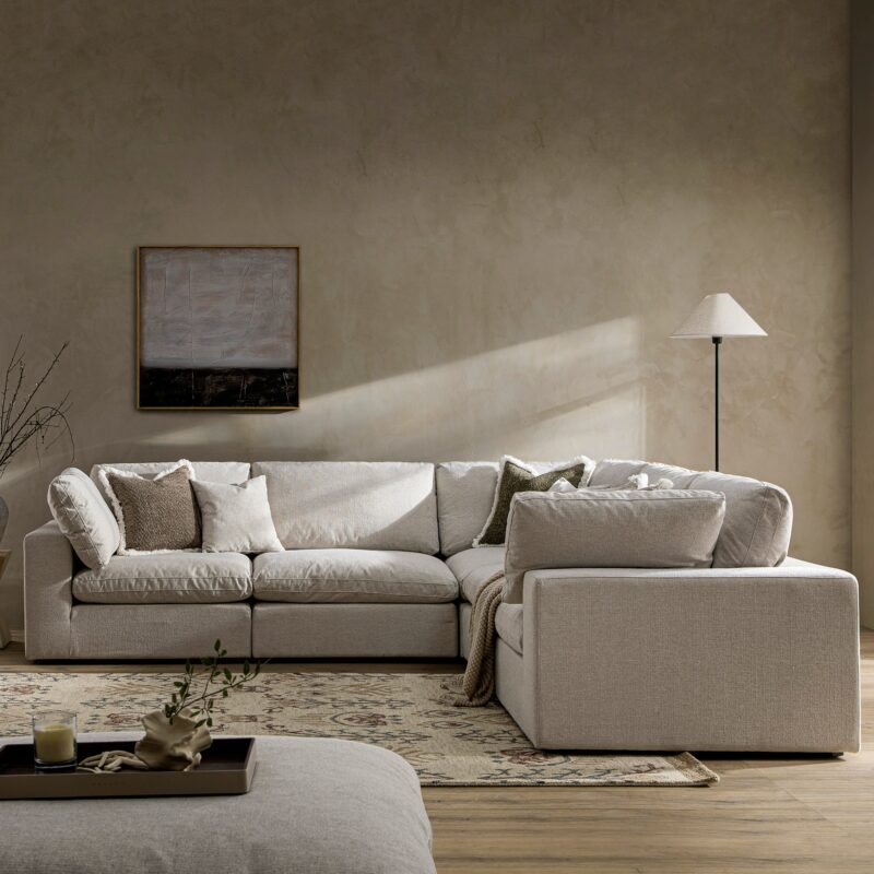 Lutyens Oatmeal Weave Fabric Blend Modular Sofa, 5-Piece Corner Set - Image 2