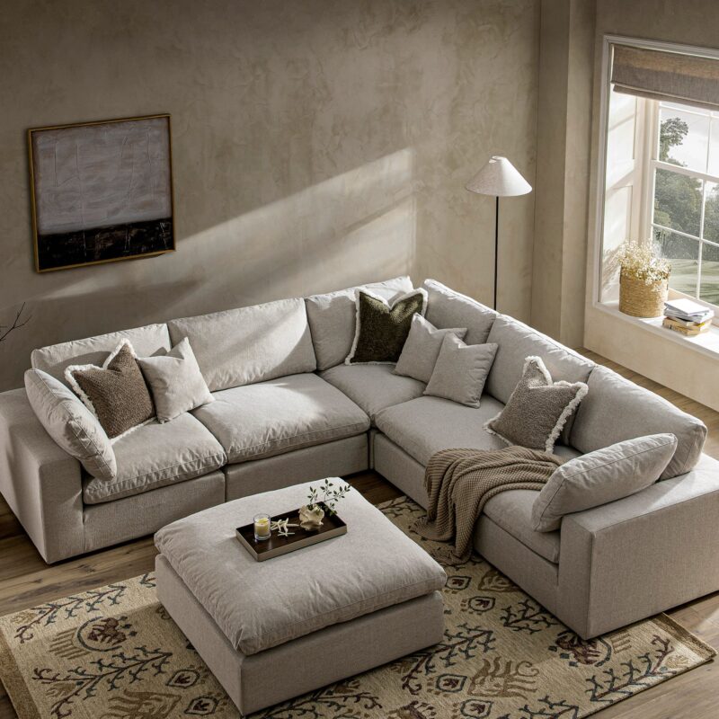 Lutyens Oatmeal Weave Fabric Blend Modular Sofa, 5-Piece Corner Set - Image 3