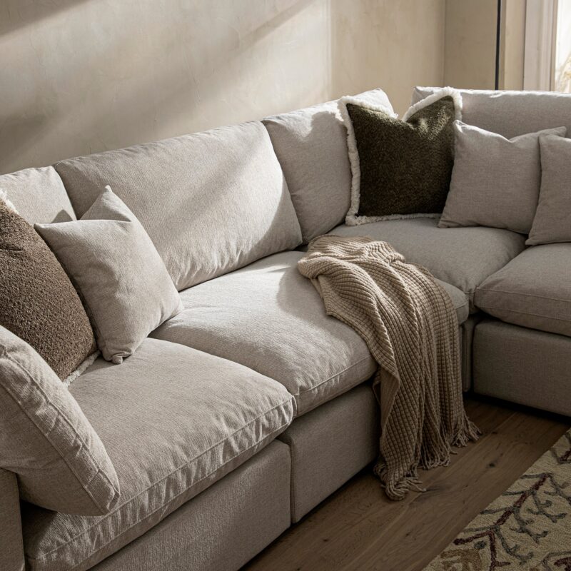 Lutyens Oatmeal Weave Fabric Blend Modular Sofa, 5-Piece Corner Set - Image 4