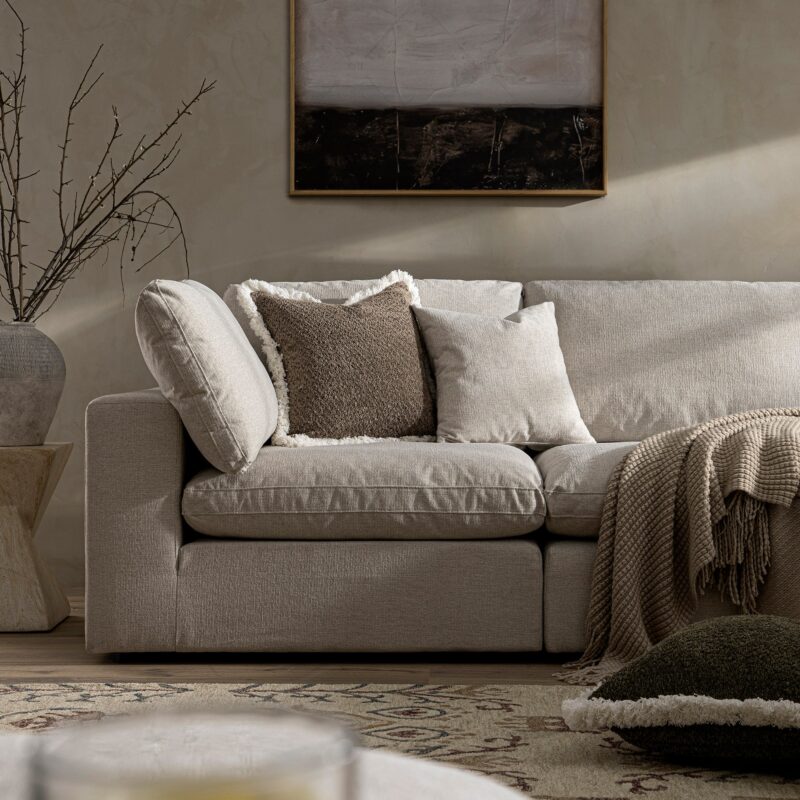 Lutyens Oatmeal Weave Fabric Blend Modular Sofa, 5-Piece Corner Set - Image 5