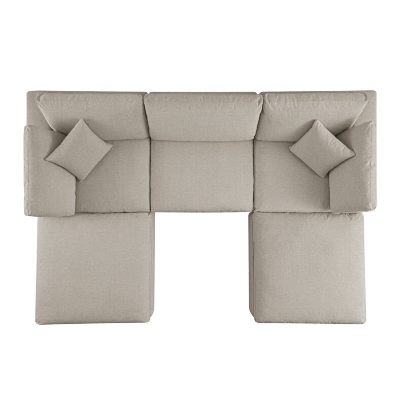 Lutyens Oatmeal Weave Fabric Modular Sofa, 5-Piece U-Shape Set - Image 5