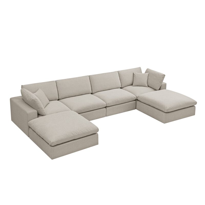 Lutyens Oatmeal Weave Fabric Modular Sofa, 6-Piece U-Shape Set - Image 4