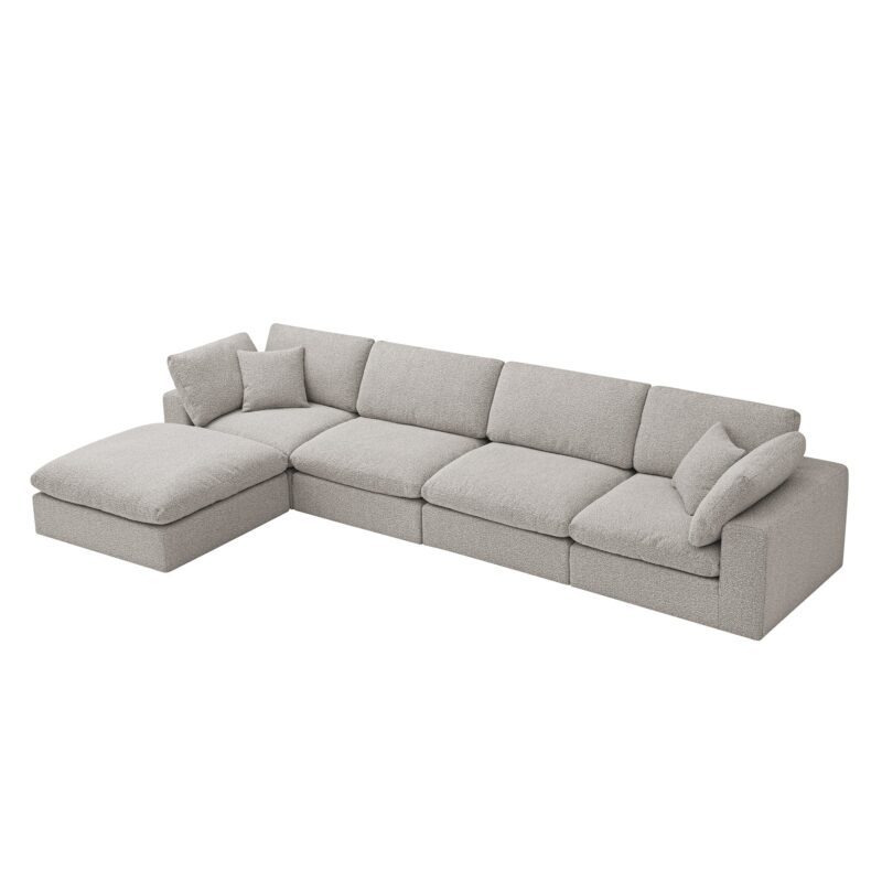 Lutyens Taupe Boucle Modular Sofa, 4-Piece Chaise - Image 4