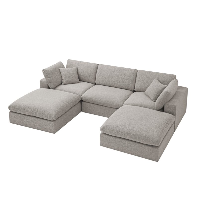Lutyens Taupe Boucle Modular Sofa, 5-Piece U-Shape Set - Image 9