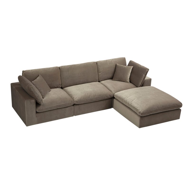Lutyens Taupe Velvet Modular Sofa, 3-Piece Chaise - Image 4