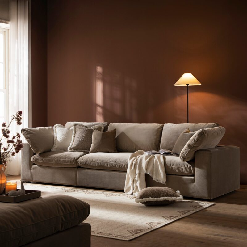 Lutyens Taupe Velvet Modular Sofa, 3-Piece - Image 2