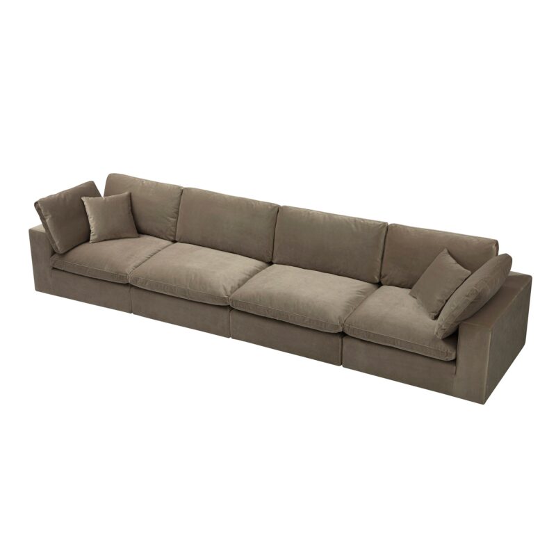 Lutyens Taupe Velvet Modular Sofa, 4-Piece - Image 4