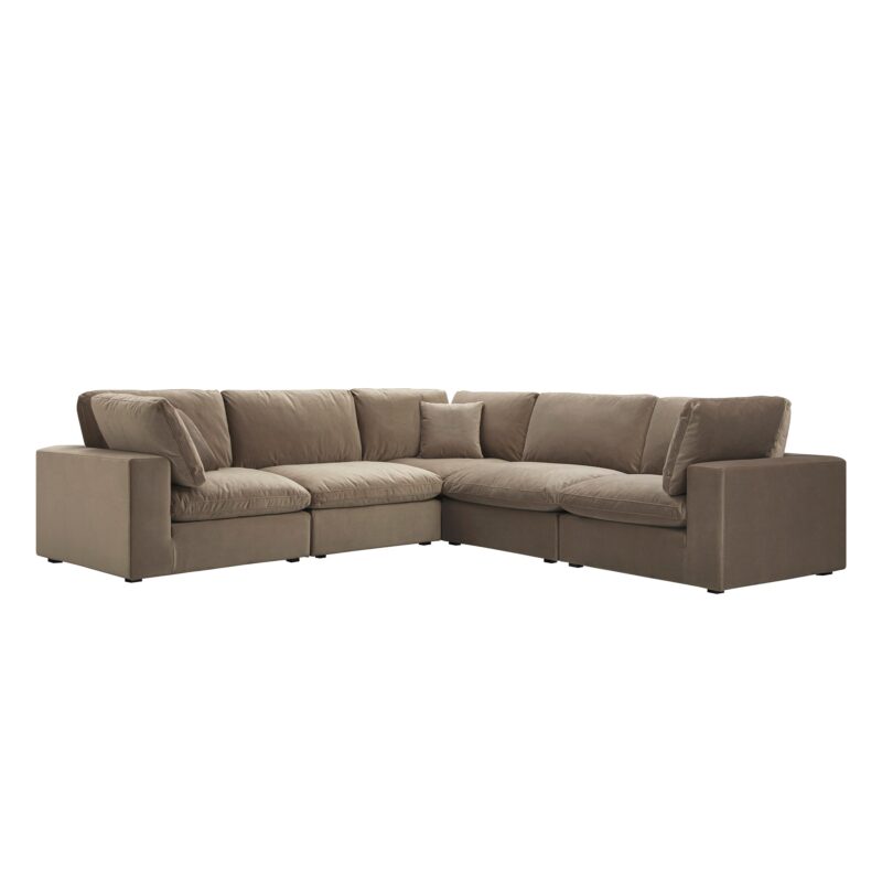 Lutyens Taupe Velvet Modular Sofa, 5-Piece Corner Set - Image 2
