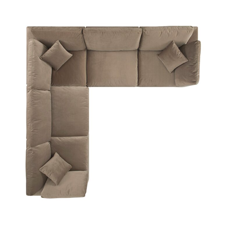 Lutyens Taupe Velvet Modular Sofa, 5-Piece Corner Set - Image 6