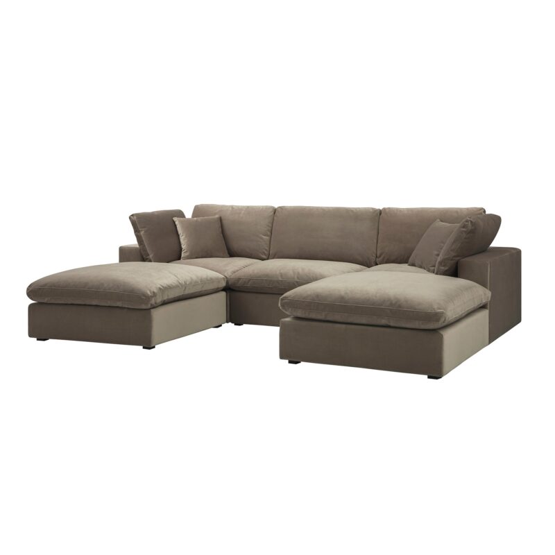 Lutyens Taupe Velvet Modular Sofa, 5-Piece U-Shape Set - Image 4