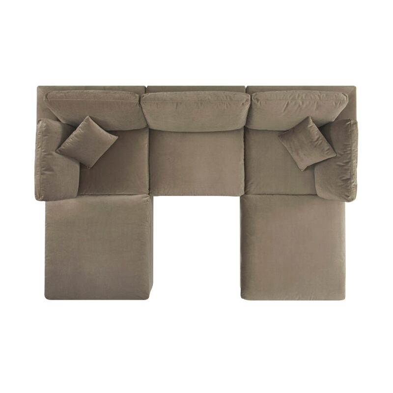 Lutyens Taupe Velvet Modular Sofa, 5-Piece U-Shape Set - Image 5