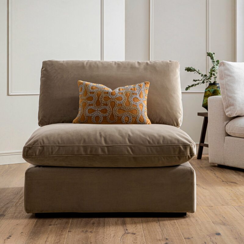 Lutyens Taupe Velvet Modular Sofa, Armless Seat - Image 2