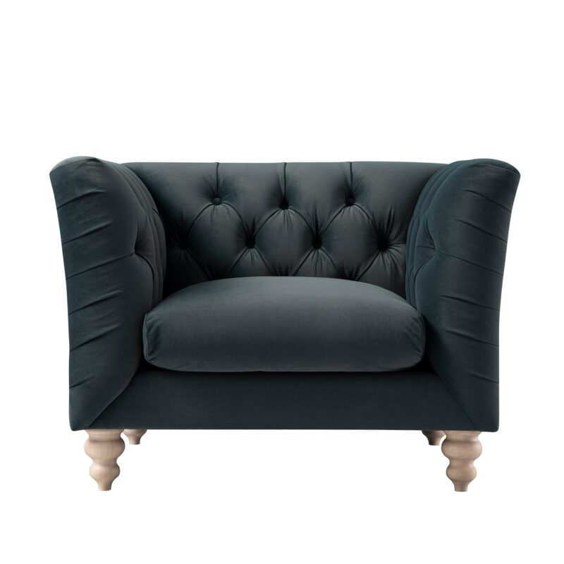 Ashby Chesterfield Armchair, Aegean Blue Velvet - Image 4