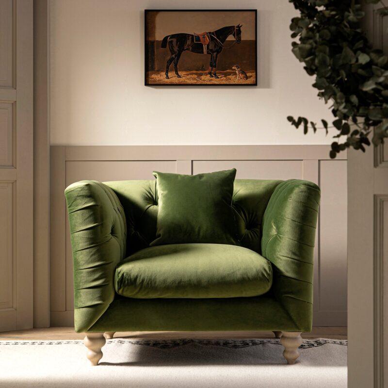 Ashby Chesterfield Armchair, Fern Green Velvet - Image 2