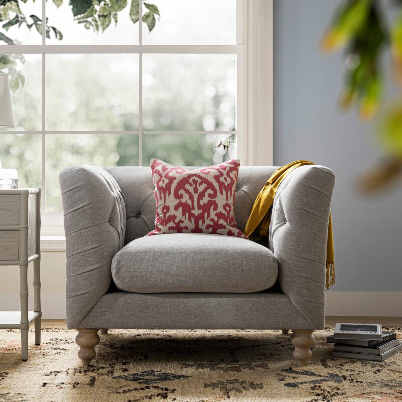 Ashby Chesterfield Armchair, Mist Grey Chenille - Image 2