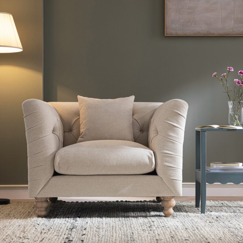 Ashby Chesterfield Armchair, Oatmeal Chenille - Image 2