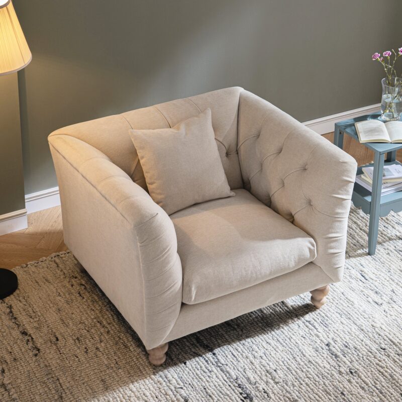 Ashby Chesterfield Armchair, Oatmeal Chenille - Image 3
