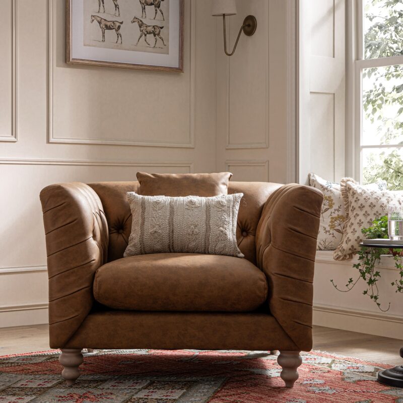 Ashby Chesterfield Armchair, Tan Faux Leather - Image 2