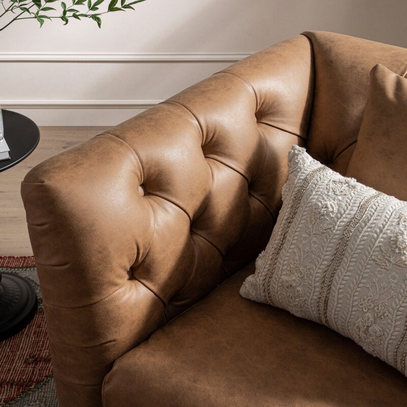 Ashby Chesterfield Armchair, Tan Faux Leather - Image 6