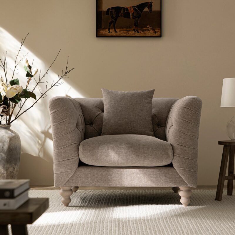 Ashby Chesterfield Armchair, Taupe Chenille - Image 2