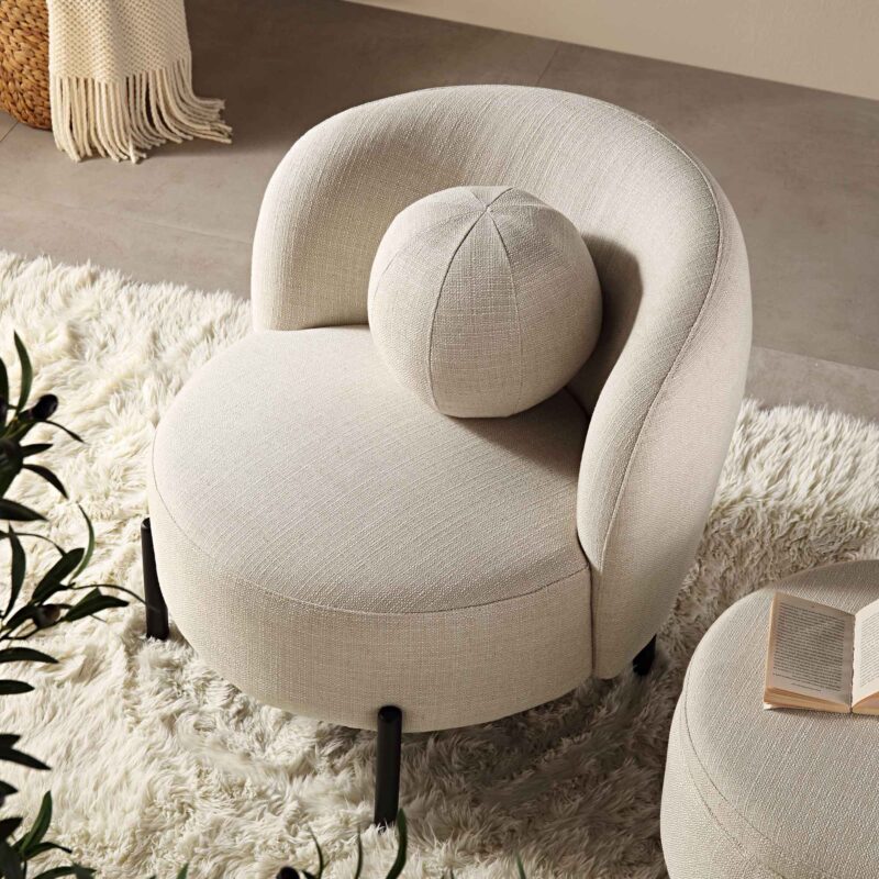 Amboise Armchair with Ball Cushion, Beige Linen Blend - Image 2