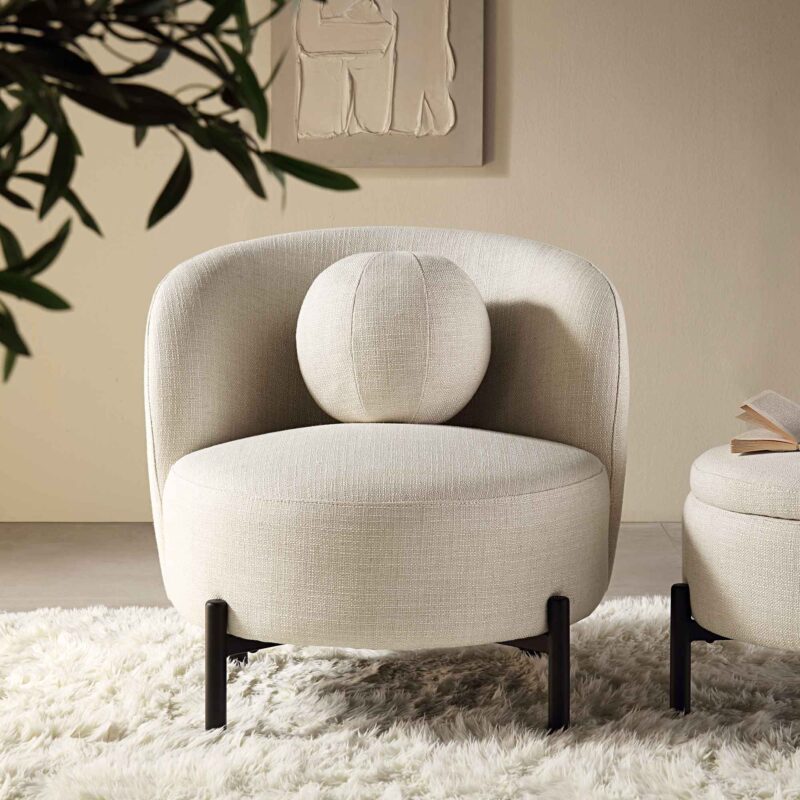 Amboise Armchair with Ball Cushion, Beige Linen Blend - Image 3