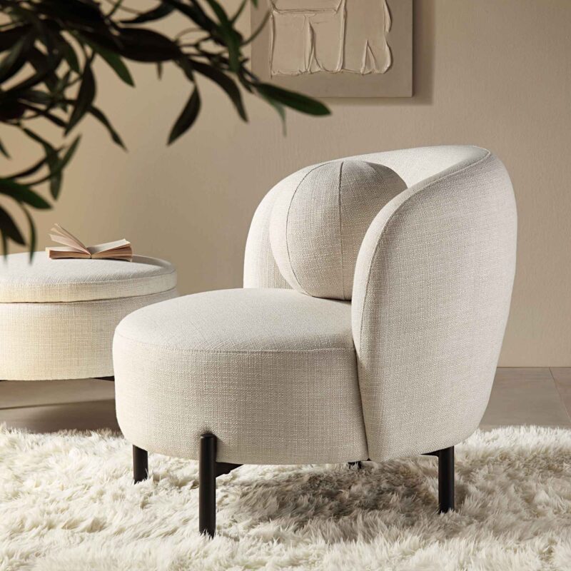 Amboise Armchair with Ball Cushion, Beige Linen Blend - Image 4